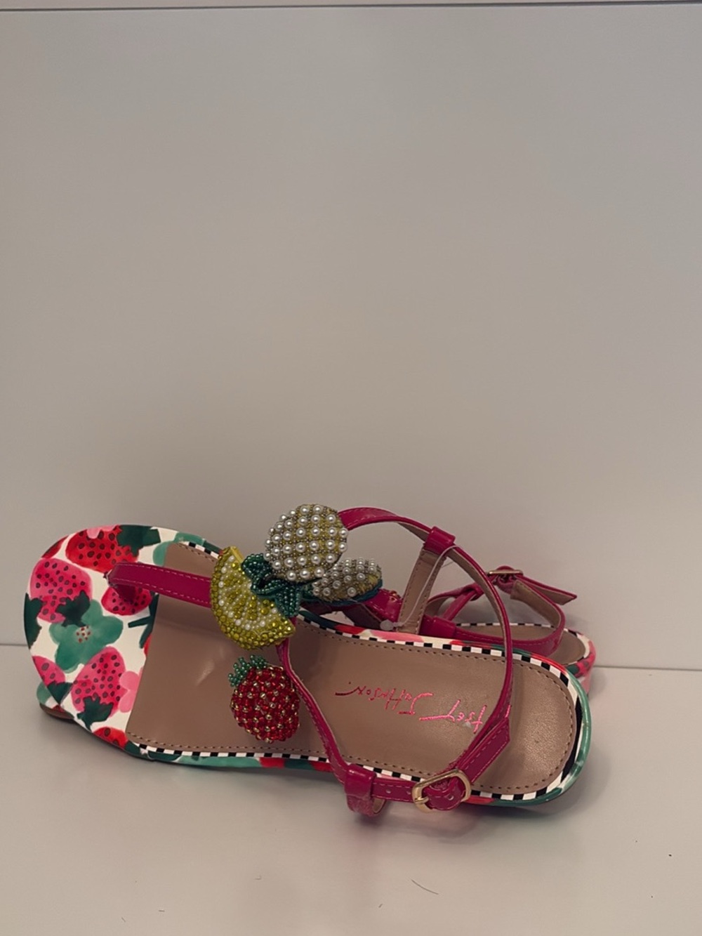 Betsey Johnson Pink Strawberry Beaded Sandals